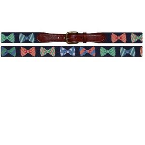 SMATHERS & BRANSON NAVY W MULTICOLOR BOW TIES NEEDLEPOINT BELT